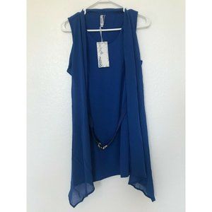 Miilla Brand New Royal Blue Blouse with Belt Women's Size Small